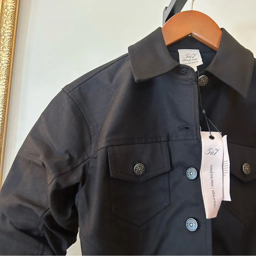 Cinq à Sept 5a7 Canyon Scrunched Sleeve Denim Jean Jacket Black NWT $495 Size 00 - Image 3