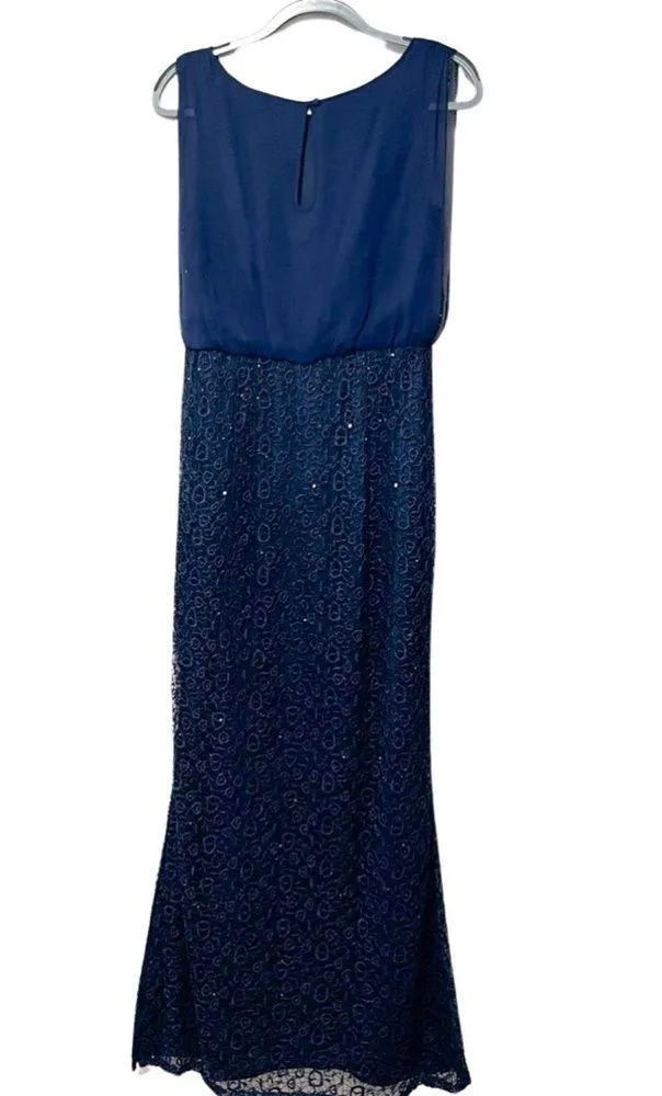 AIDAN MATOX Embroidered Lace Sleeveless Maxi Gown Dress Navy Sz 4 - Image 3