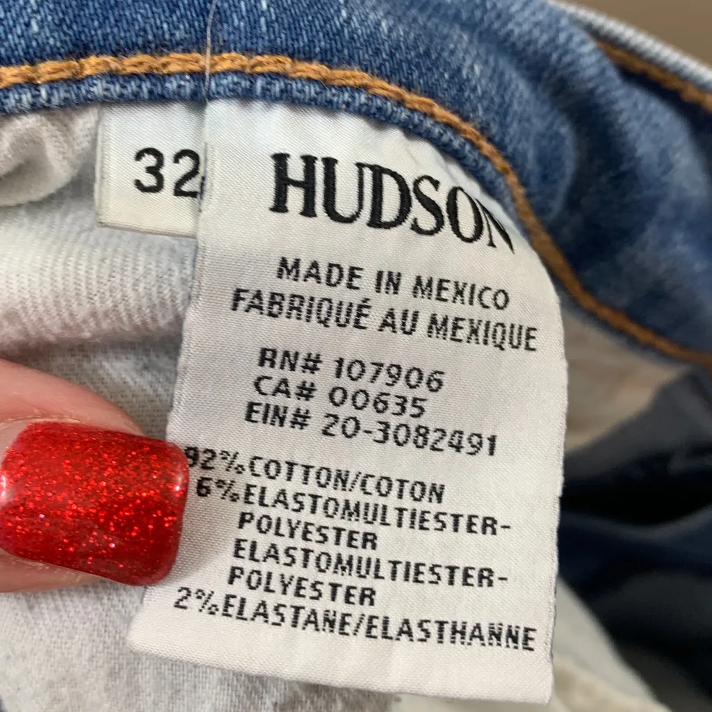 Hudson Midrise Crop Zoeey Straight Distressed Patch Light Wash Jeans - Image 6