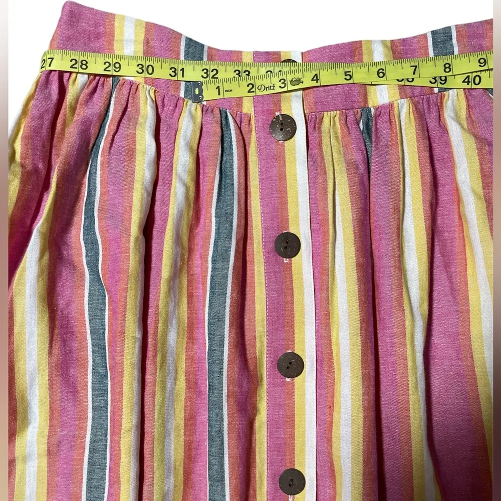 Sunrise stripe A-Line Button-front linen multi colored striped retro midi skirt - Image 6