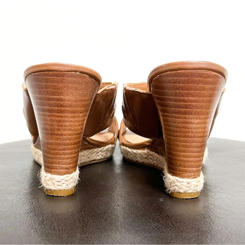 Jack Rogers Sophia Oak Brown Leather Wedge Whipstitch Heel Open Toe Sandals 7 M - Image 7