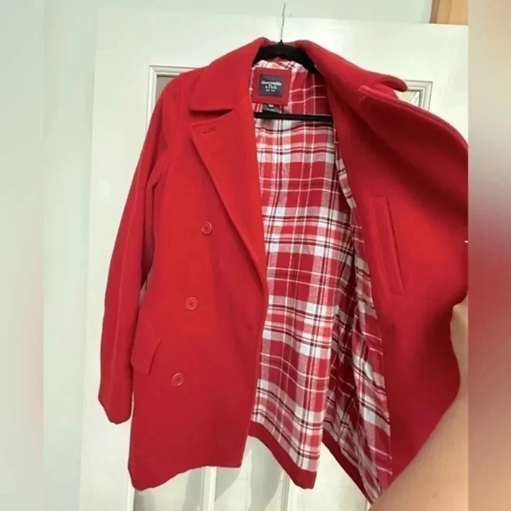 Vintage Abercrombie & Fitch Y2K Cranberry Red Wool Peacoat Women’s  Size XS - Image 2