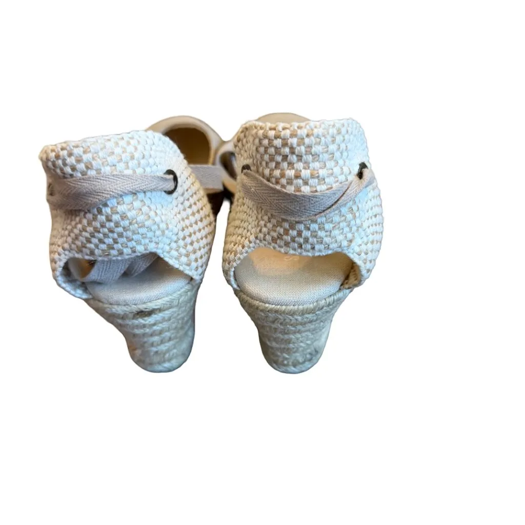 Soludos Espadrille Wedge Shoes Round Toe Ankle Tie Neutral Heels Size 9 Women's - Image 3