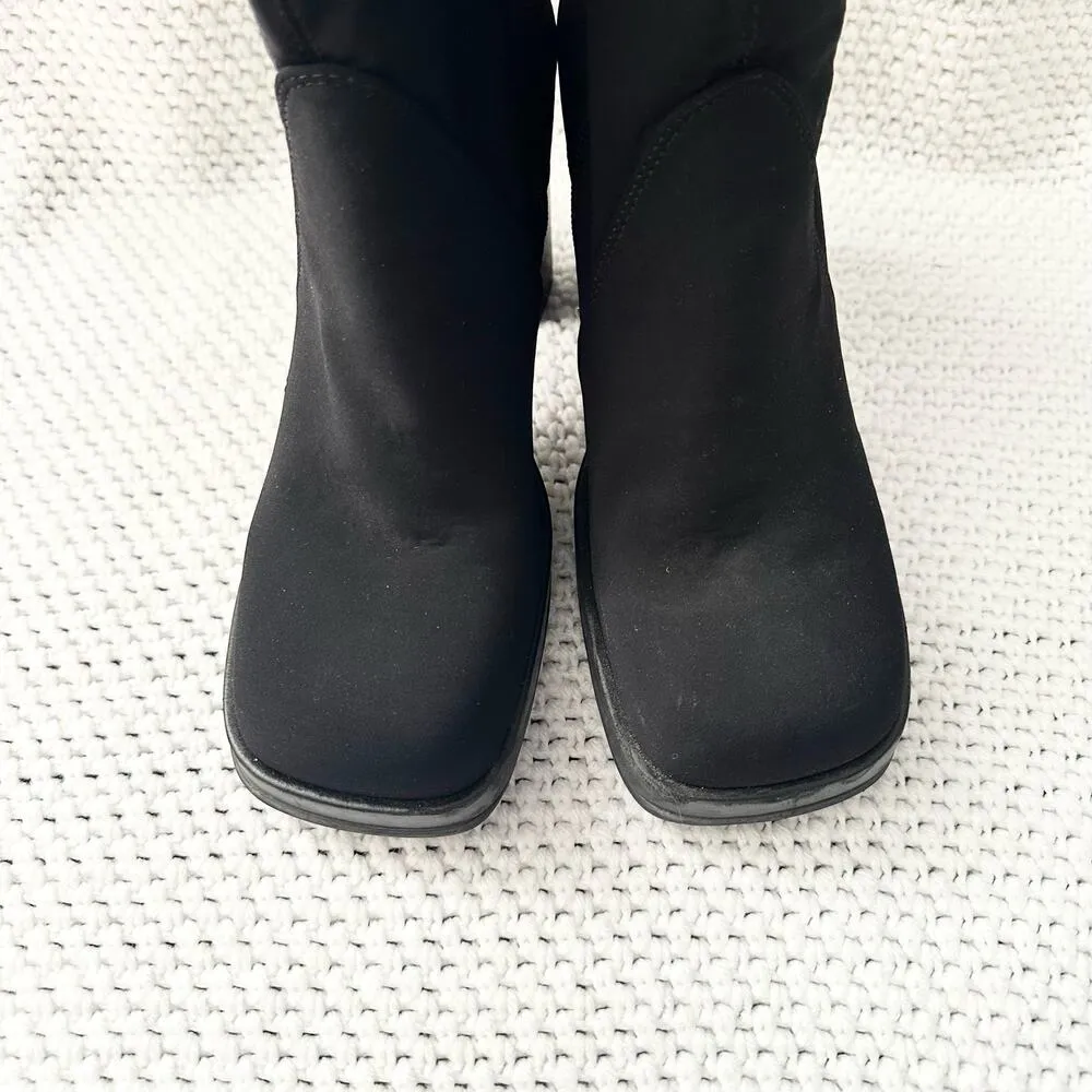 Mia Vintage Black Nylon Stretch Square Toe Platform 90s Y2K Mid Calf Boots 9 - Image 8