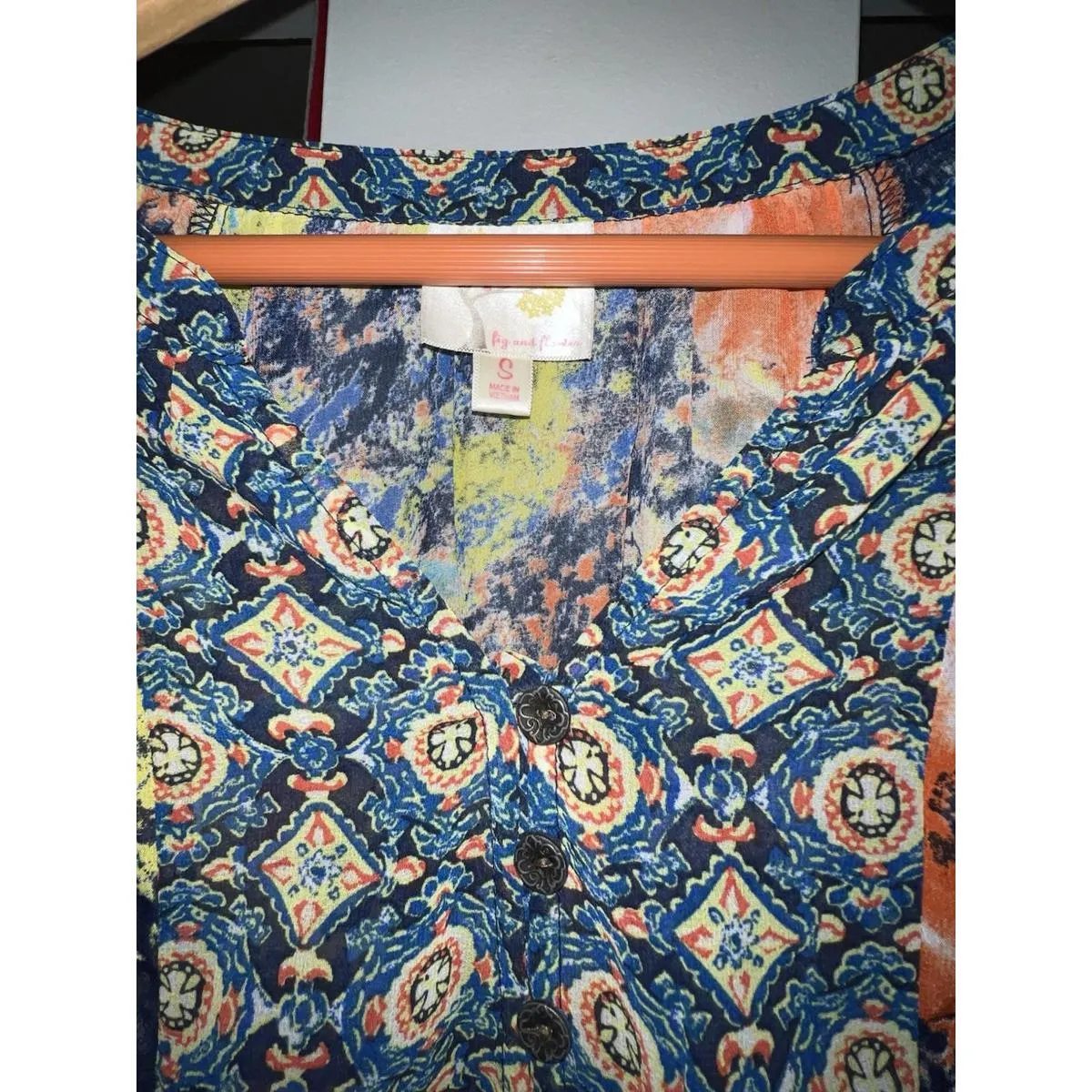 Fig & Flower Anthropologie S Sheer Floral Boho Peasant Blouse Top Tunic - Image 3