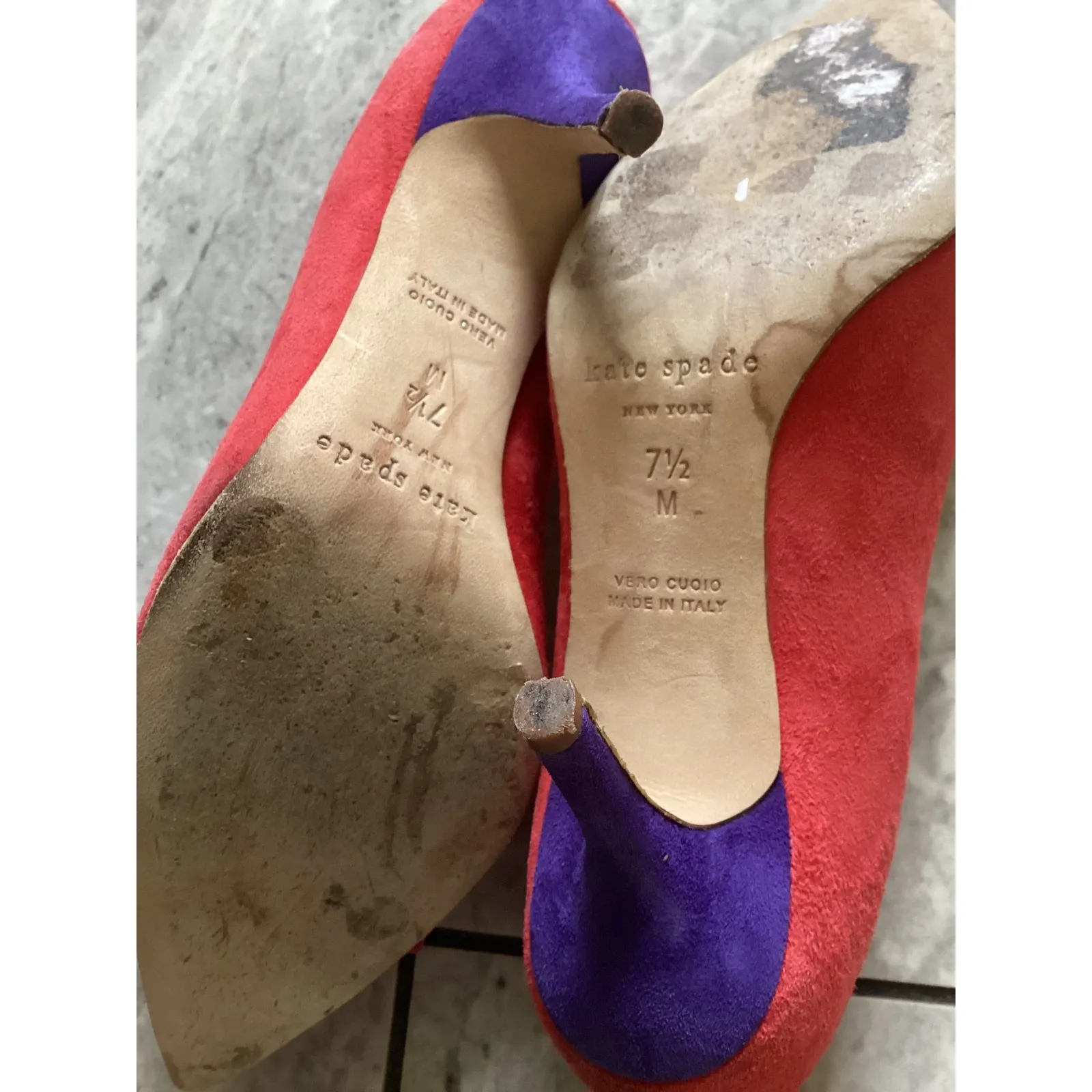 Kate Spade Suede Red Pumps Heels Bow Accent Purple Heel Women Size 7.5 - Image 6