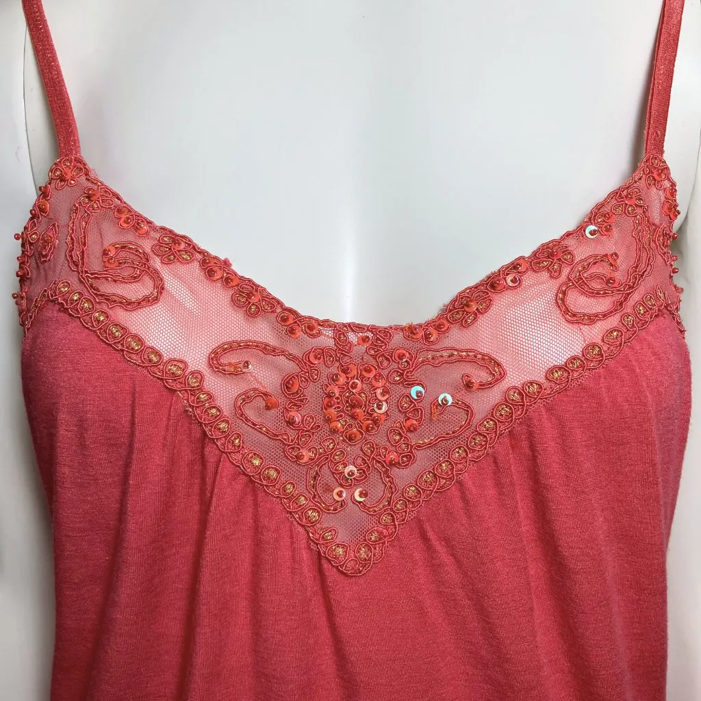 Vintage Y2K Coral Sequin Beaded Cami Going Out Top Fairycore. Medium/Large. Tank - Image 9