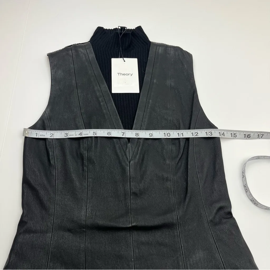 Theory Urban ST Lamb Leather Sleeveless Ribbed Top Womens‎ Size Small Black NEW - Image 7