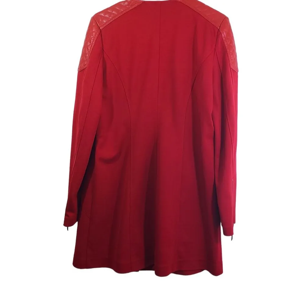 EXTENZO PARIS Women's Large Red Solid Moto, Trench, Quilted, Faux Leather Coat - Image 2