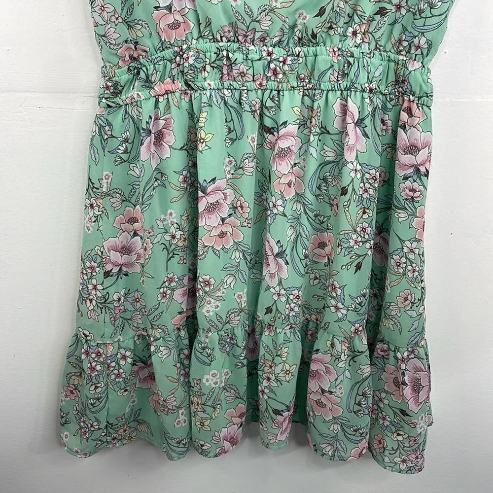 Lily Rose Seafoam Green Floral Short Sleeve Scoop Neck Mini Length Dress Size XL - Image 4