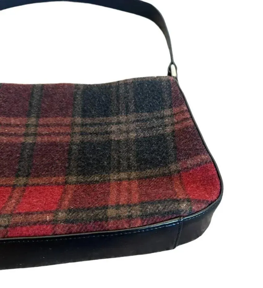 Eddie Bauer 100% Wool Plaid Mini Purse Handbag Leather Trim Small Women's - Image 3