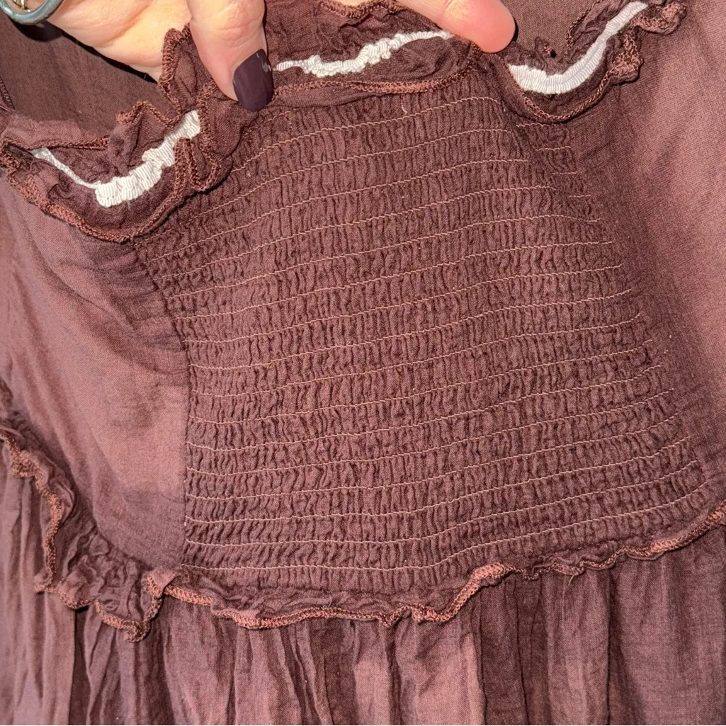 KIMCHI BLUE Ammie Strapless Midi Dress chocolate bow ruffle coquette cottage - Image 9