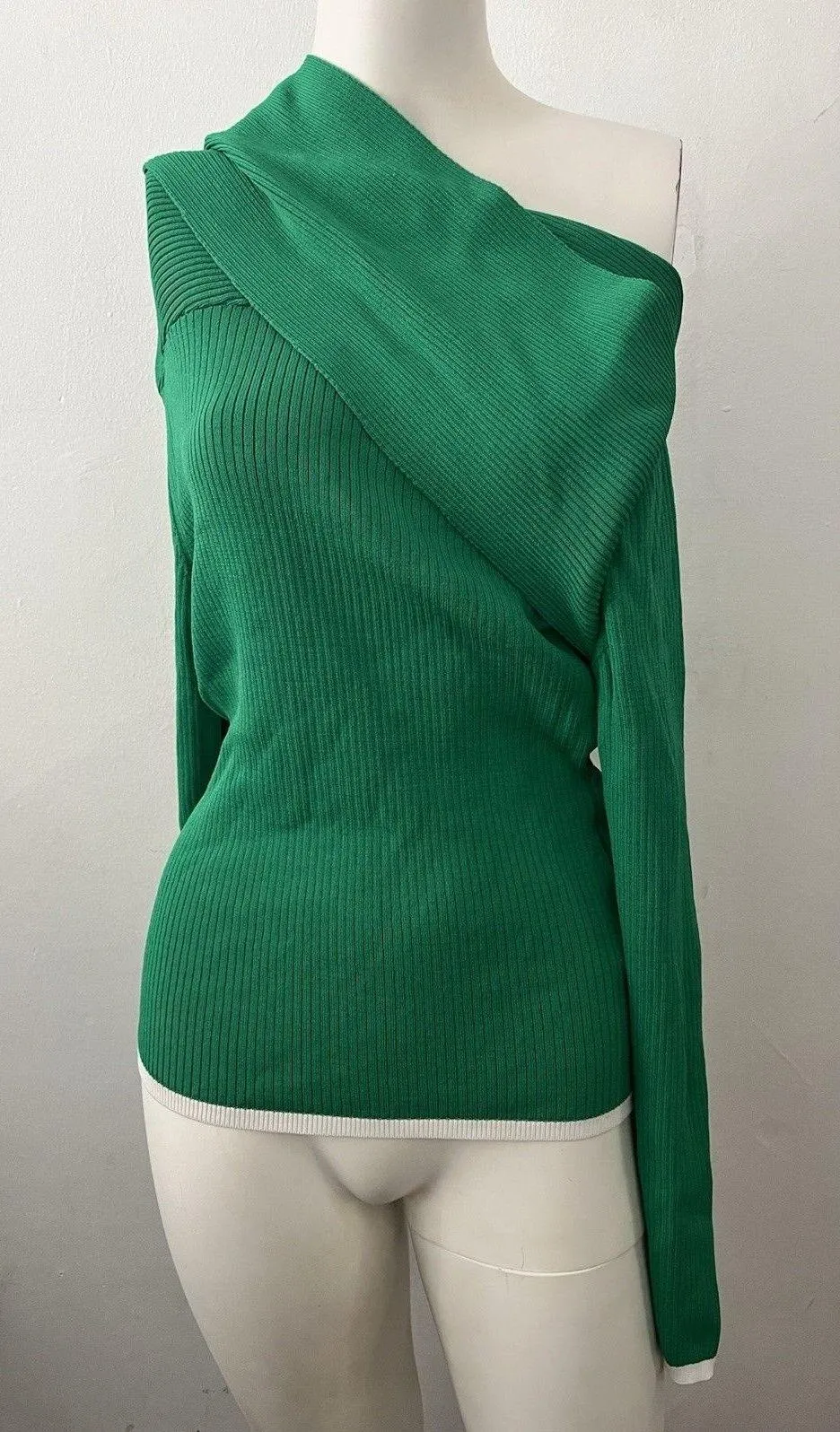 MSGM Womens Green Sweater M Asymmetrical Preppy Twee Mod Architectural Stretch Size M - Image 1