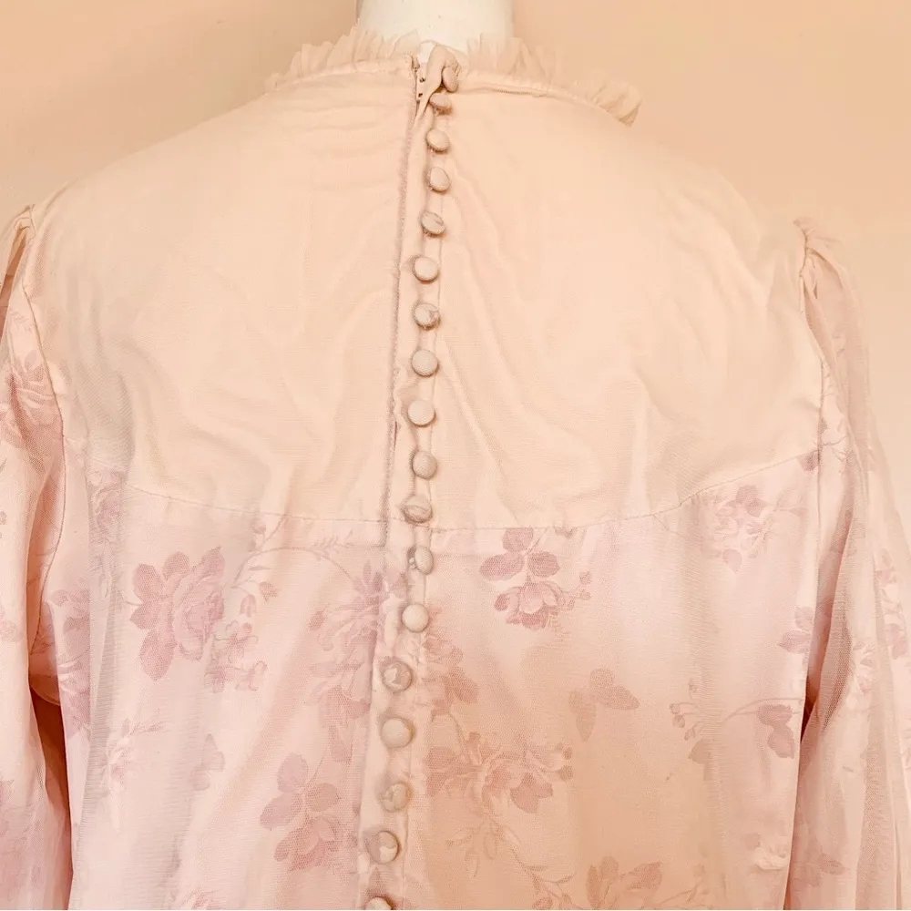 Ivy City Co Pink /Blush Floral Tulle Long Sleeves Ruffle Maxi Dress. Size 1X - Image 8