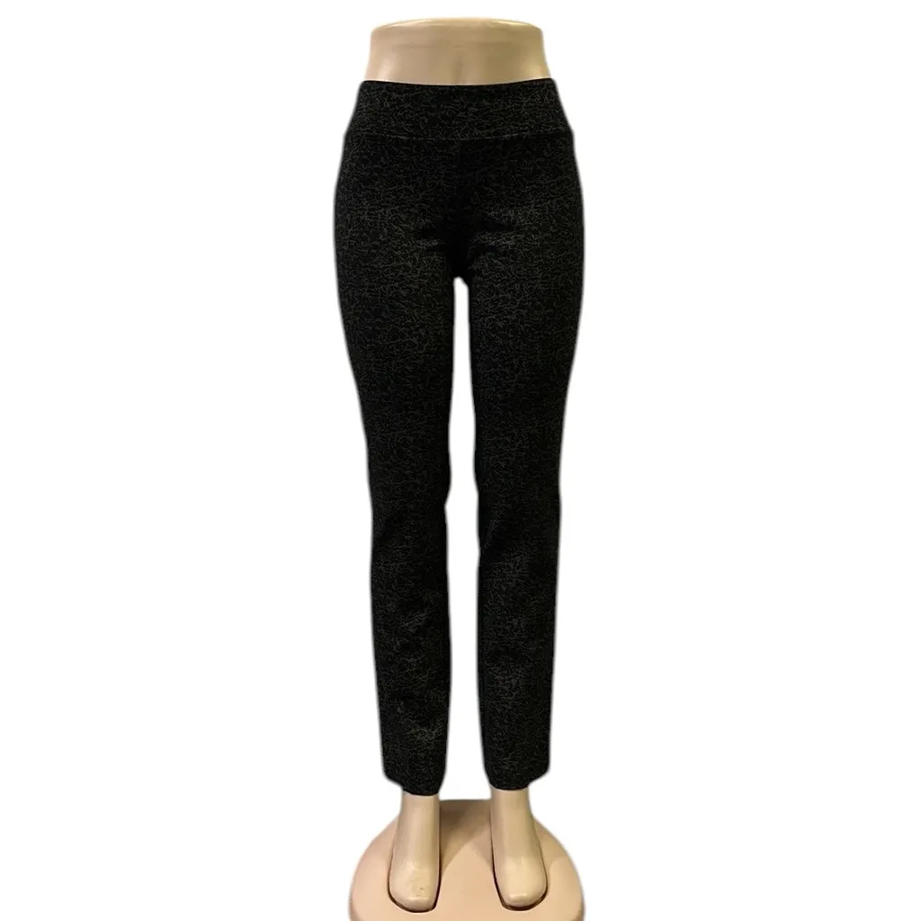 LG Lena Gabrielle Black Print Straight Leg Mid Rise Stretch Pants Leggings 4 - Image 2