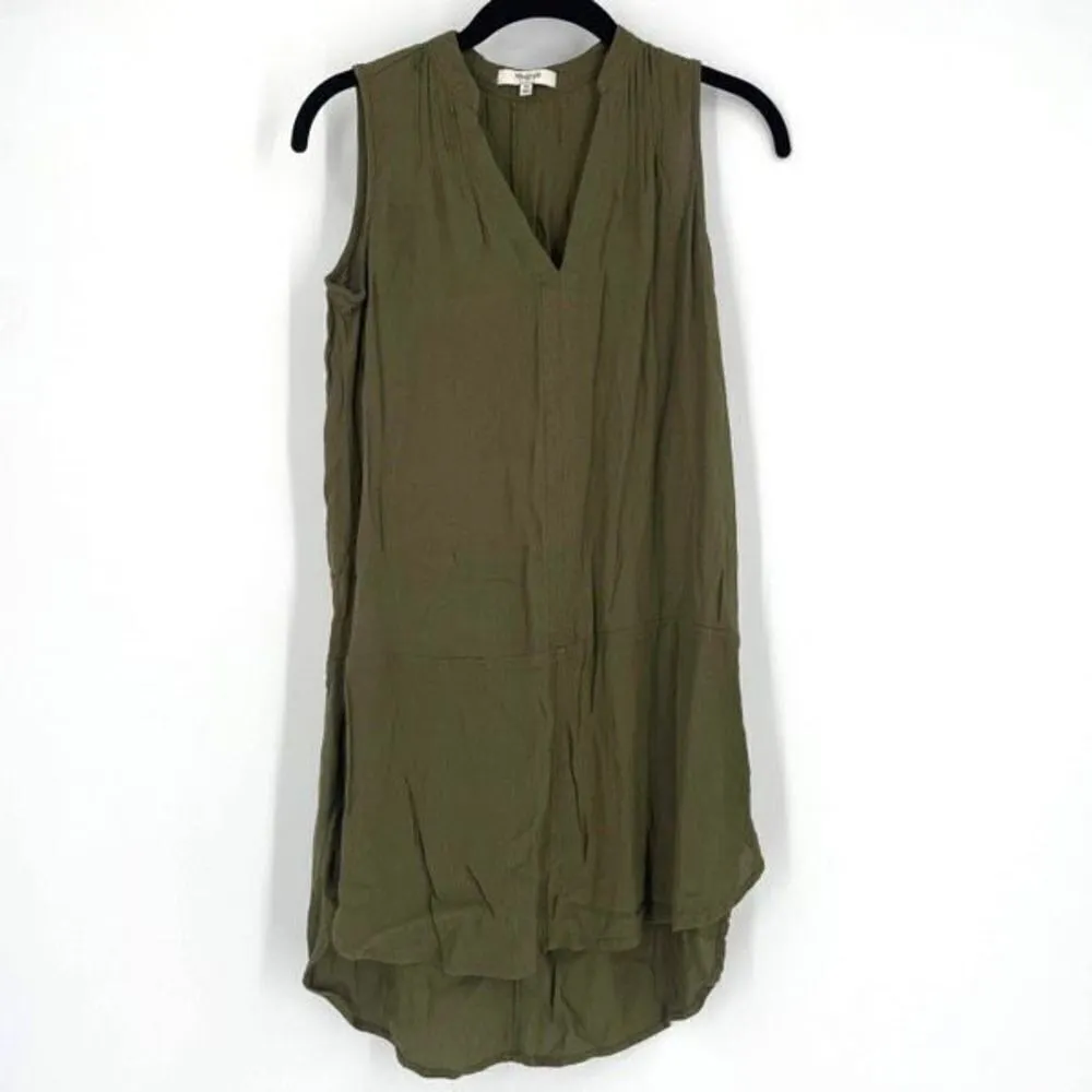 Madewell Women's Sleeveless V Neck High Low Fairsky‎ Tunic Dress Olive Green XS - Image 3