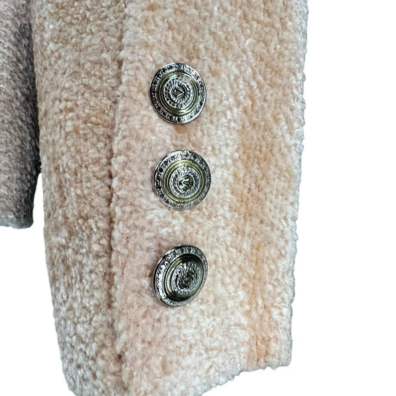 Vertigo Paris Blazer Women M Peach Soft Boucle Wool Blend Buttoned Jacket France - Image 4