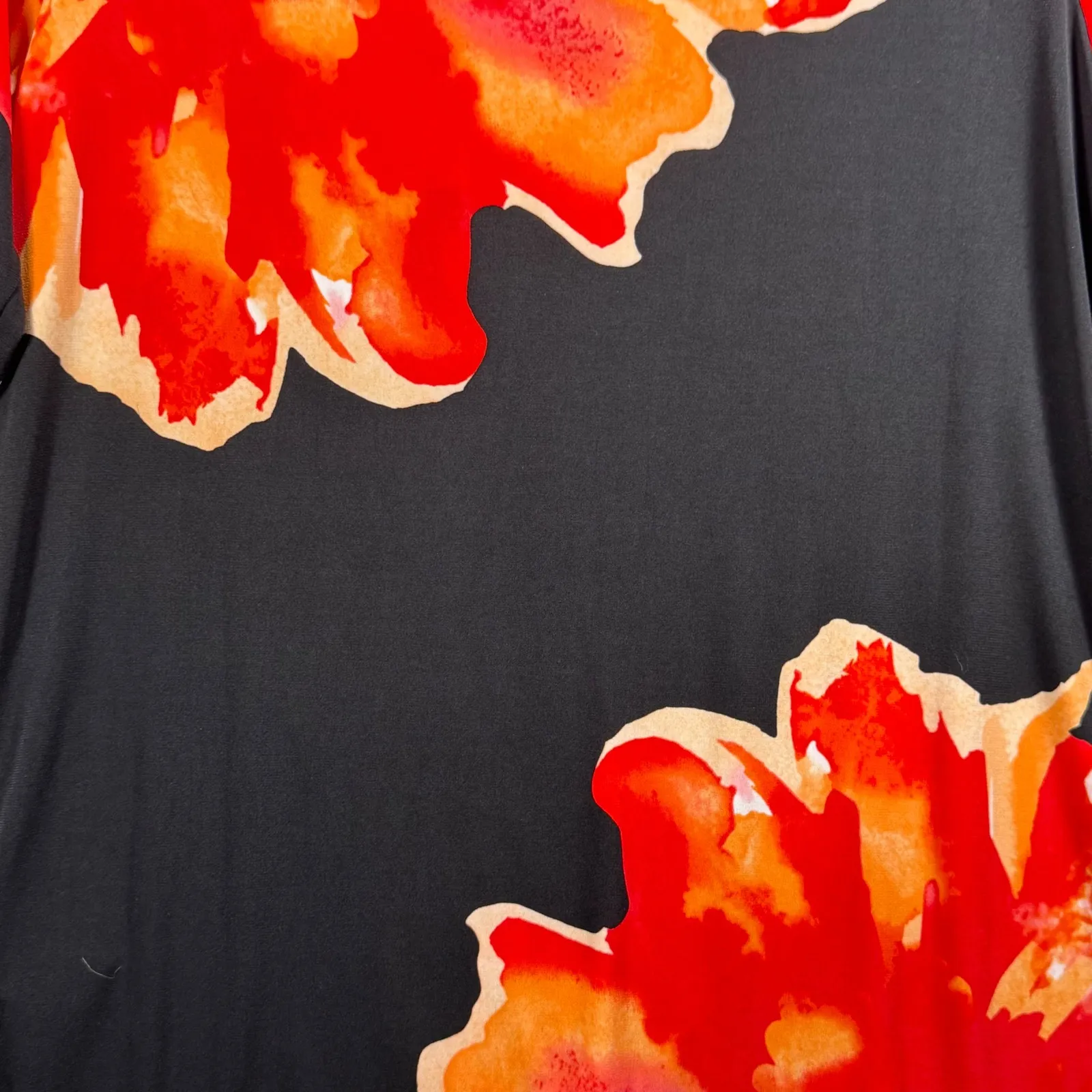 Susan Graver XS Artisan Top Black Red‎ Orange Floral Print Beaded Neck Office - Image 5