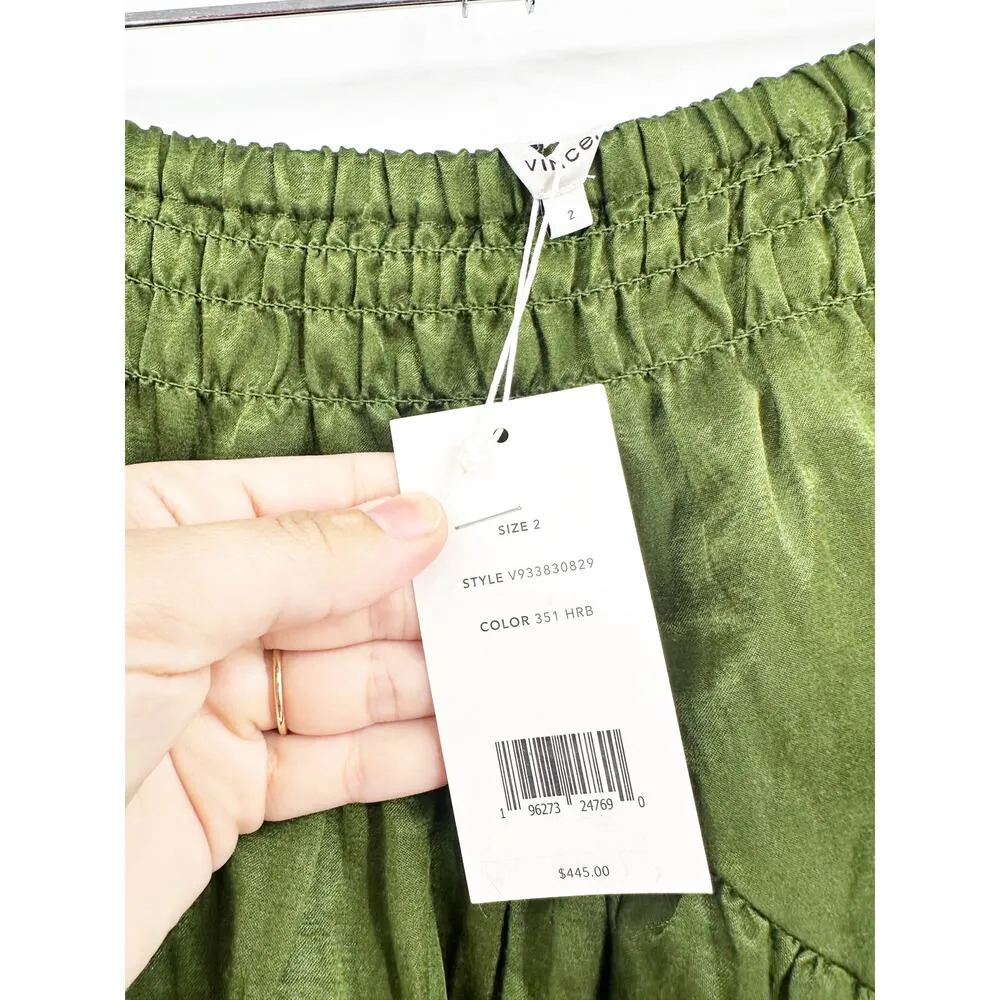 Vince Green Olive Crushed A-line Skirt Size 2 NEW - Image 4