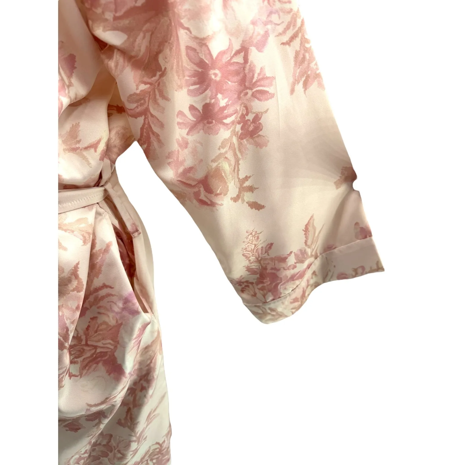 Monique Lhuillier‎ Pottery Barn Floral Satin Robe Kimono Belted Sleeve Pajama Tan Size undefined - Image 2