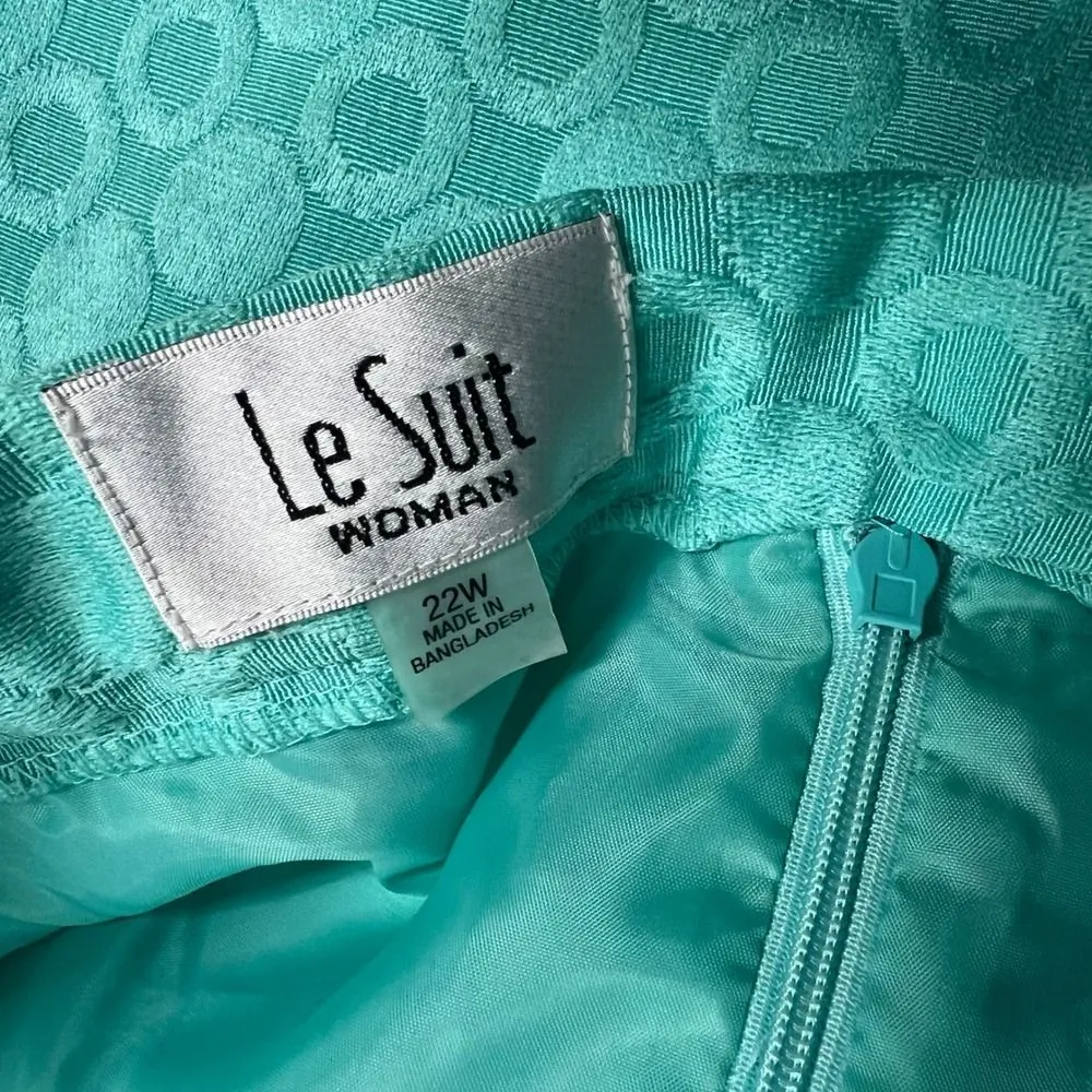 LE SUIT Seafoam Skirt Suit Set Size 22W Circle Pattern Elastic Waist SEE DESCRI - Image 12