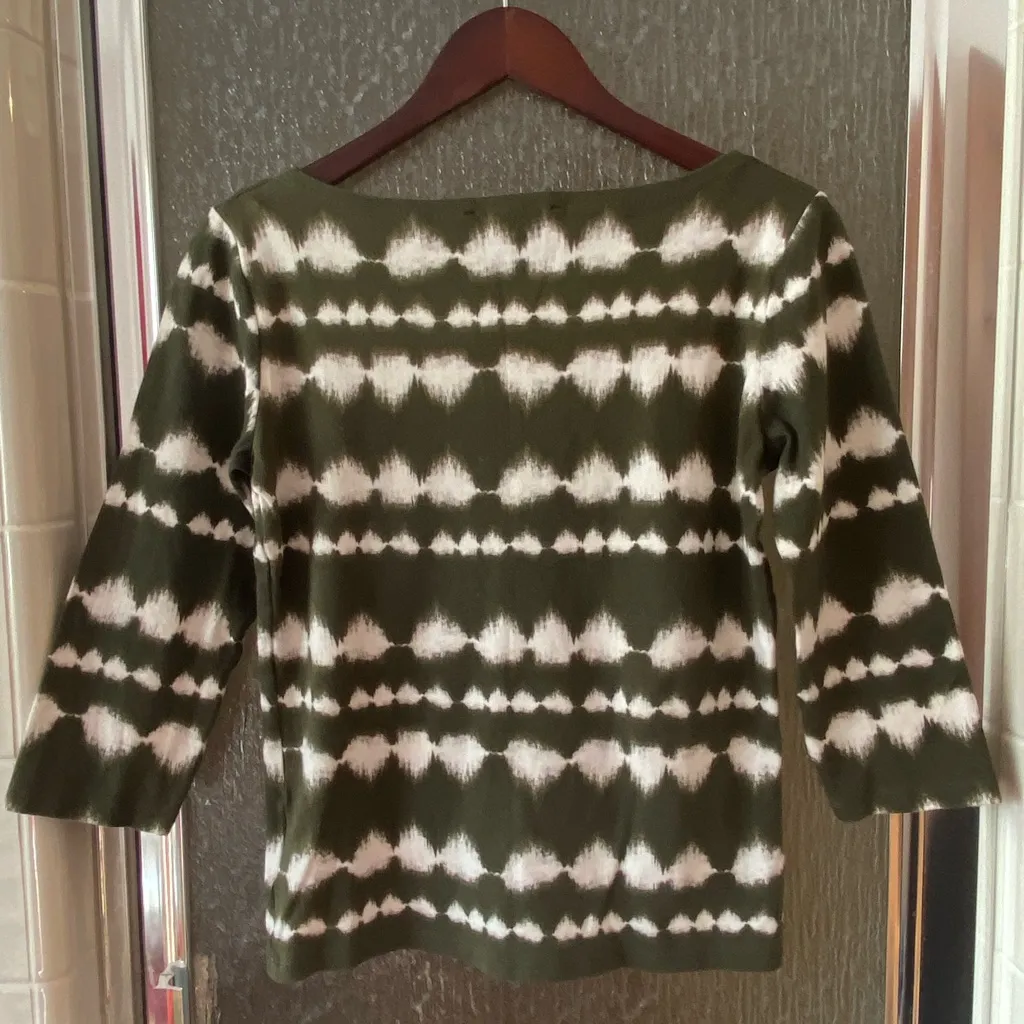 Jones New York Signature Small Tee olive/white 3/4 sleeve 100% cotton like new - Image 7