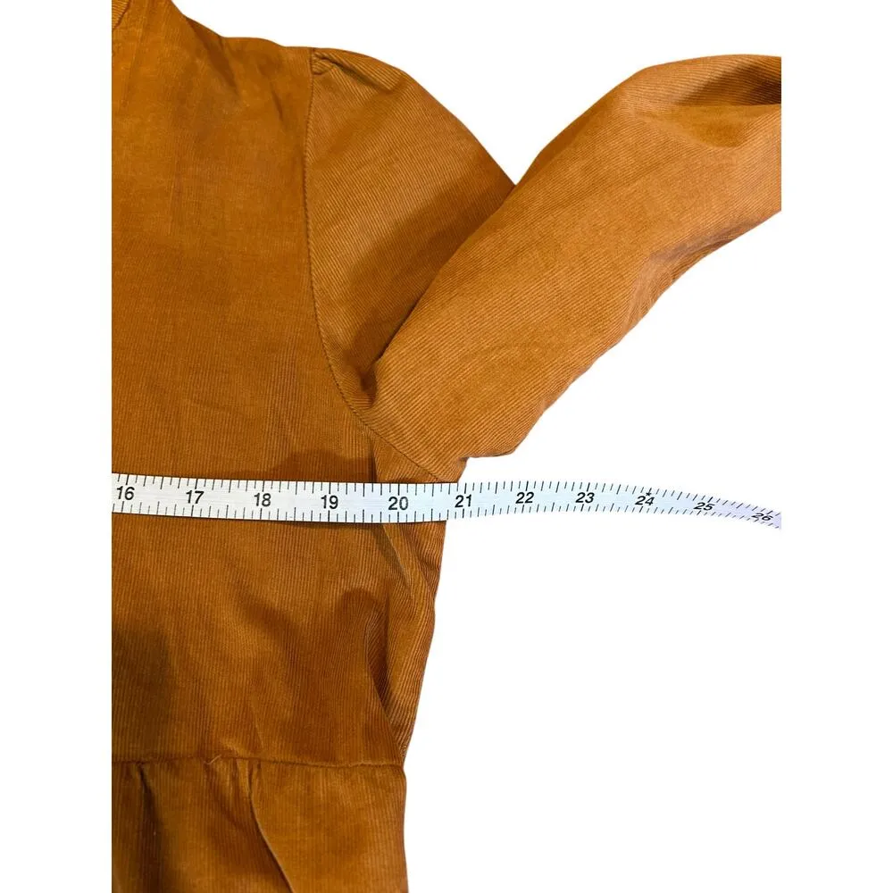 LUCKY BRAND Rust Corduroy tier western babydoll cowgirl Dress Women's LARGE - Image 5