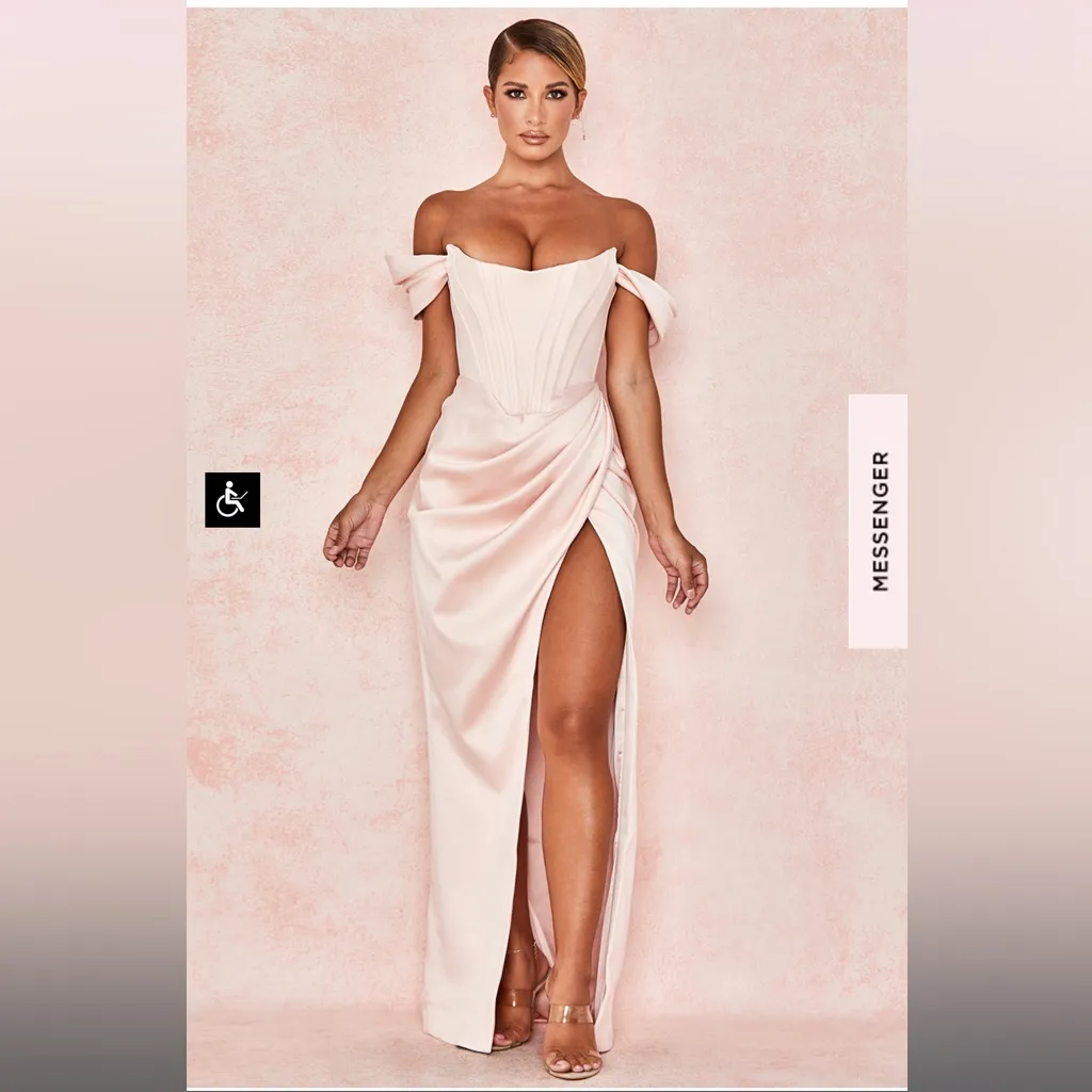 HOUSE OF CB 'Genevieve' Blush Satin Off Shoulder‎ Gown /Size M NWOT size M - Image 10