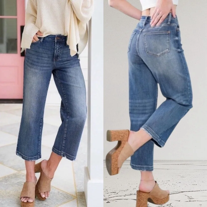 Judy Blue High Rise Vintage Wash Cropped Wide Leg Jeans - Image 12