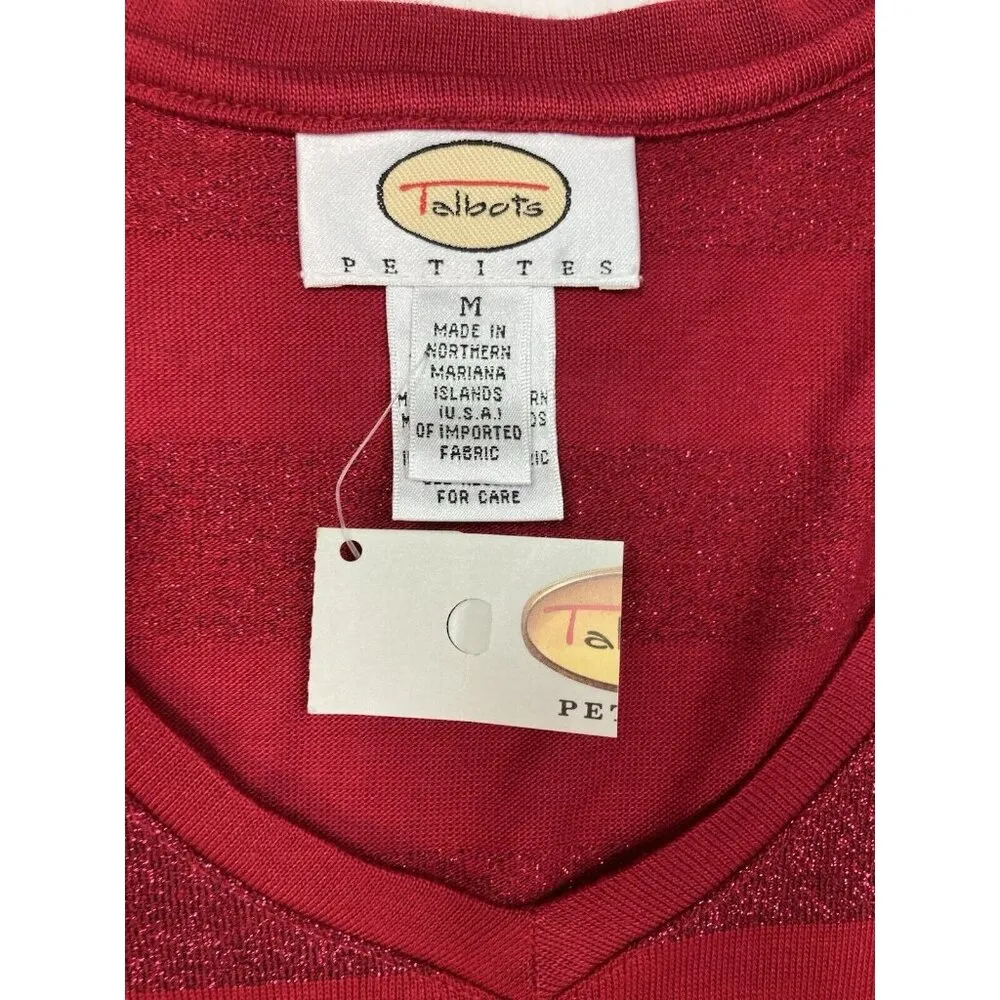 New Talbots Top Womens PM Red Sparkle Stripe Tee V-Neck Long Sleeve Casual Shirt - Image 3