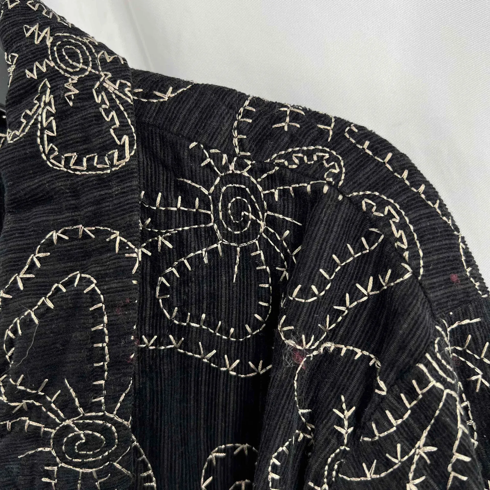 FLAX Womens Black Floral Embroidered Cotton Long Sleeve‎ Button Up Jacket Small - Image 2