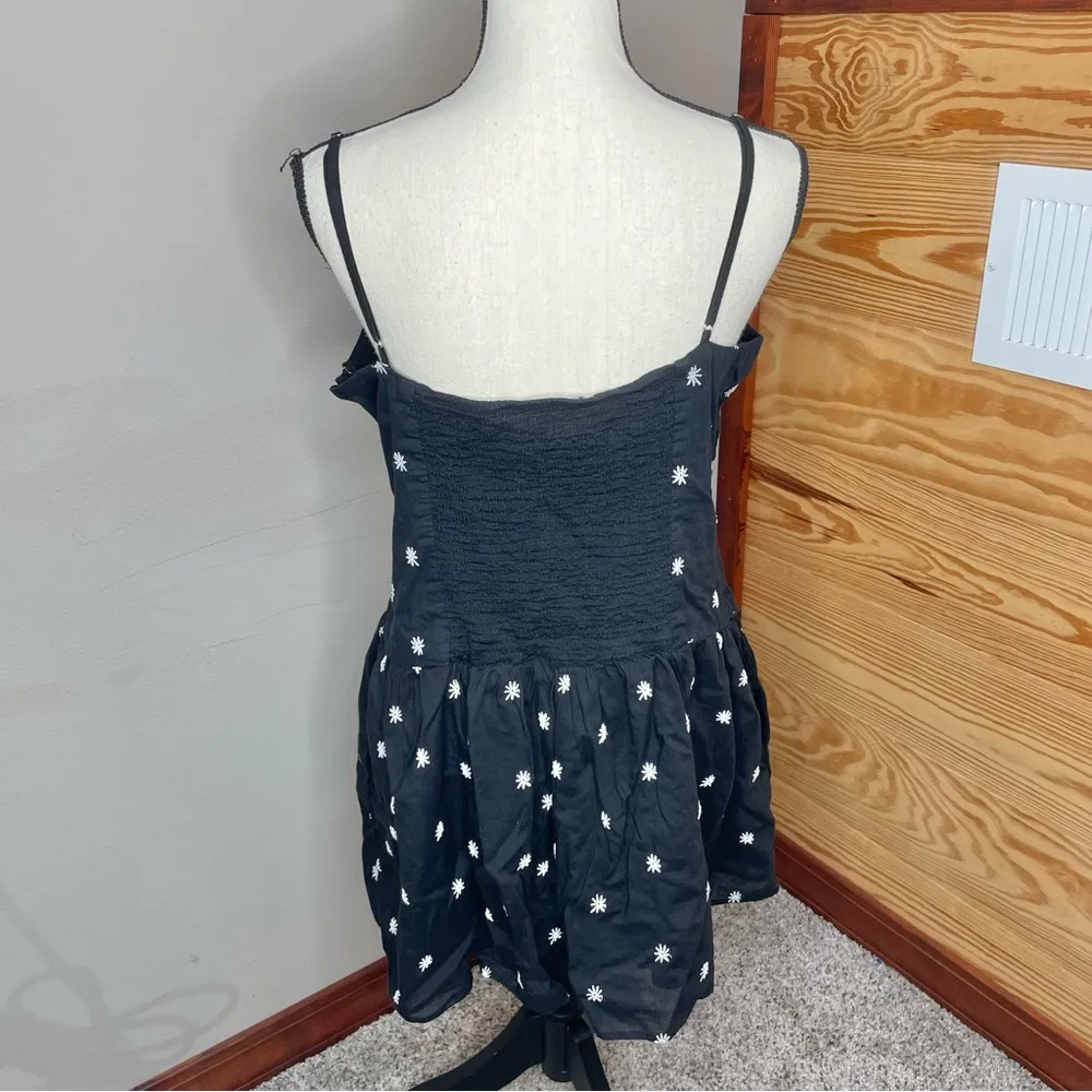 Black White Floral Spaghetti Strap Smocked V-Neck Mini Dress Plus Size XXL - Image 5