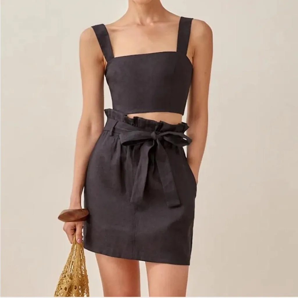 100% Linen Black Women's Crop Top - Image 7