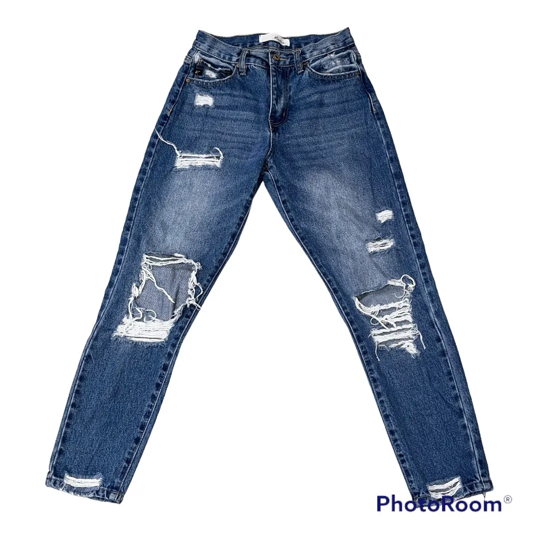 KanCan Kerrigan Busted Knee Distressed Mom Jeans - Image 4