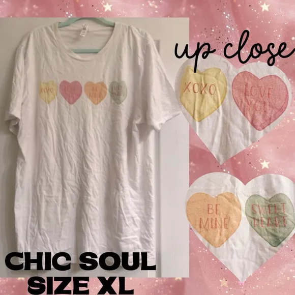 Chic Soul Sweet Feelings Valentines Conversation Hearts Vintage Tee - size XL - Image 2