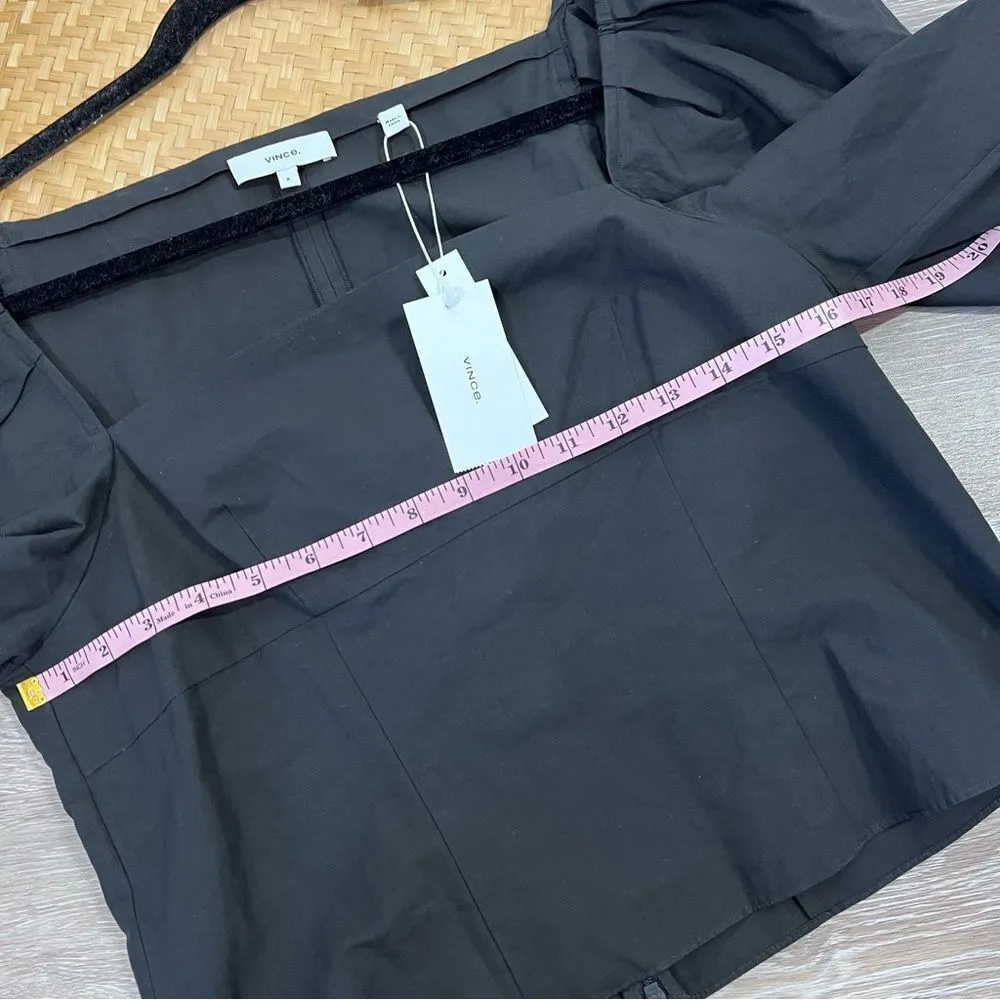 NWT VINCE‎ DRAPED 3/4 SLEEVE SQUARE NECK POPLIN TOP BLOUSE BLACK - Image 5