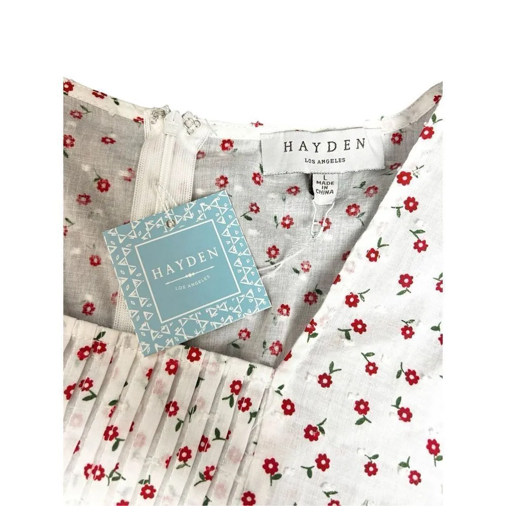Hayden Los Angeles boutique white & red floral printed baby doll blouse sz L NWT - Image 5