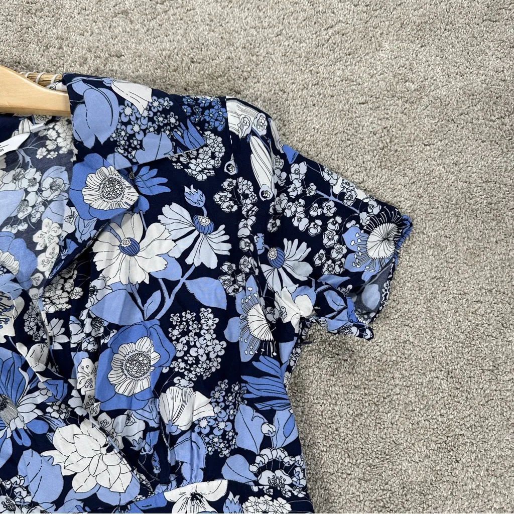 & Other Stories Women’s Tie Waist Mini Dress Shortsleeve in Floral Print Blue 10 - Image 7