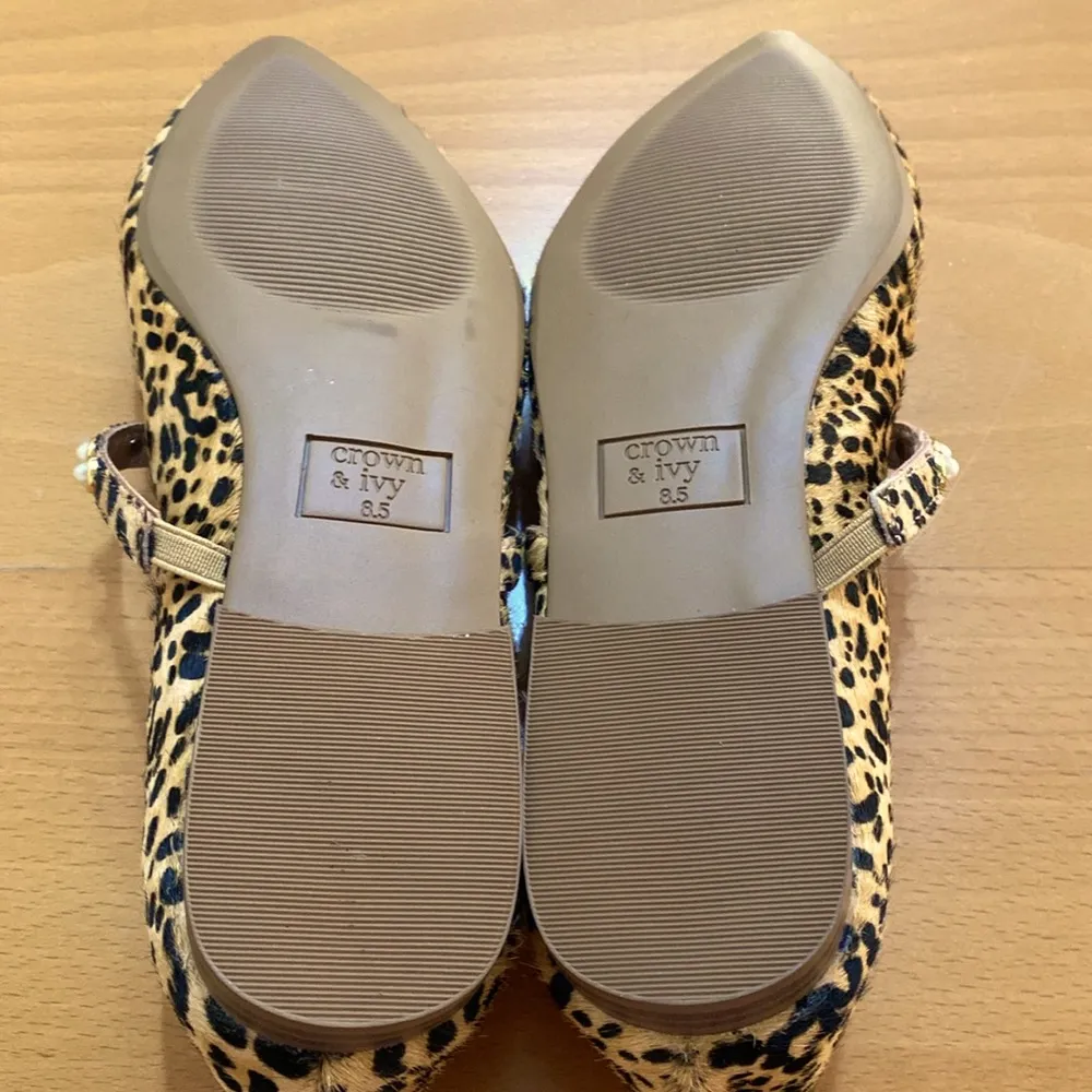 Crown & Ivy Pearl Strap Ballerina Flats - Cheetah size 8.5 - Image 7