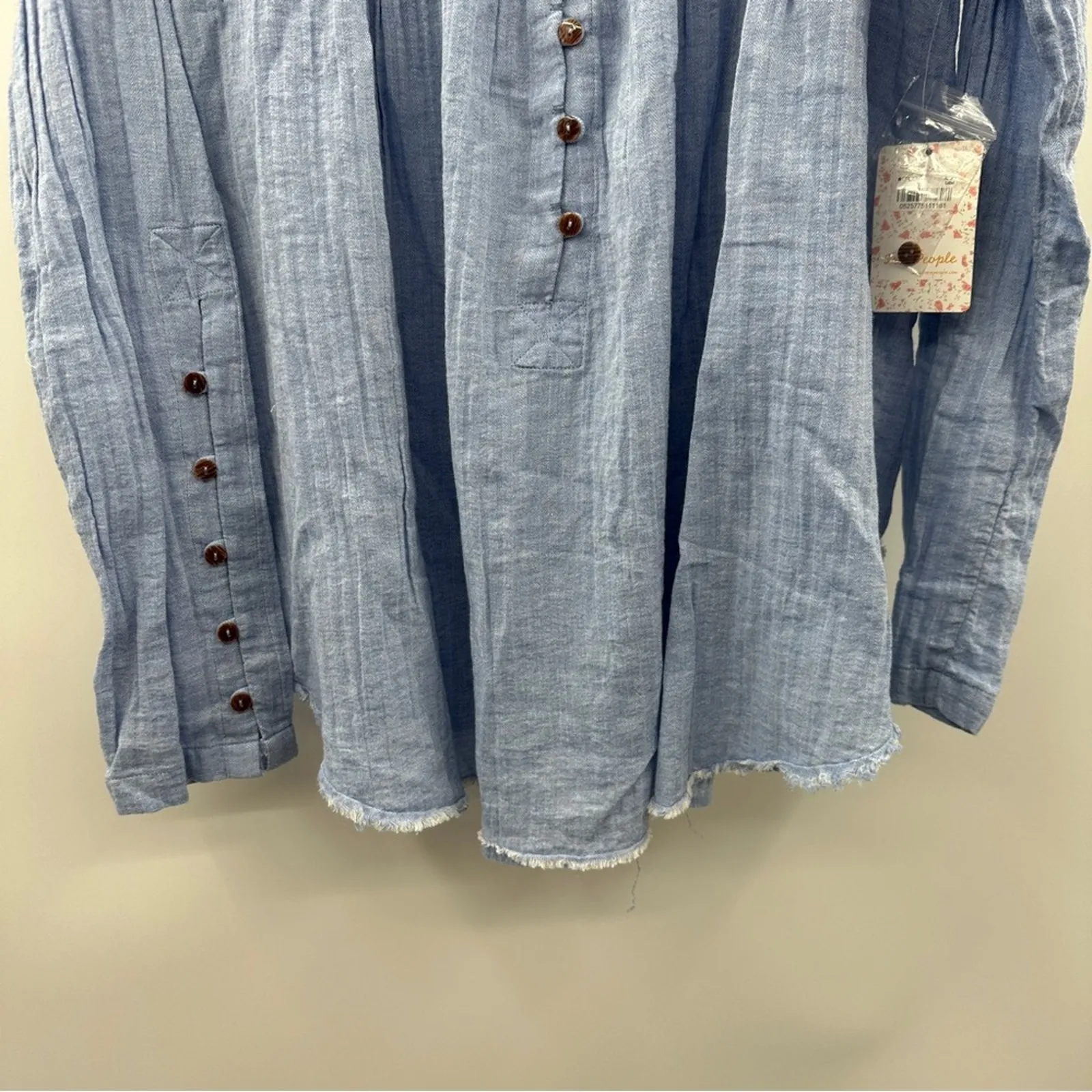 We‎ the Free People Sand Dune Long Sleeve Henley Top in Blue Size M NEW - Image 4