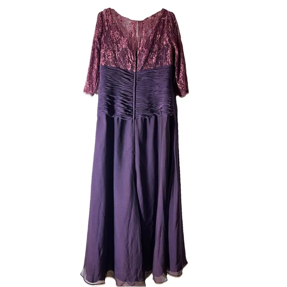 Montage by Mon Cheri Gown Dress Embroidered Lace Beaded Sz 16 Mother Of Bridal Purple - Image 2