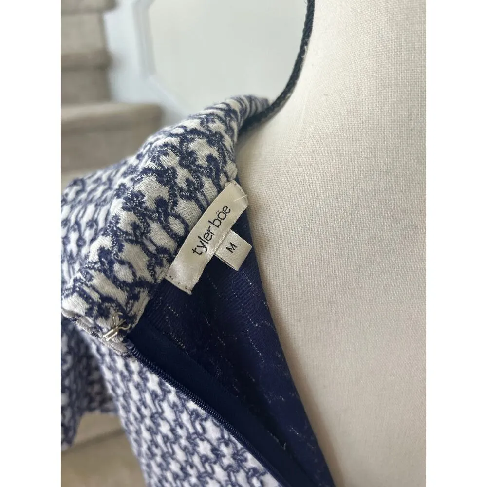 Tyler Boe Kristen Blue & White Chain Link 60s Inspired Roll Neck Shift Dress Size M - Image 5