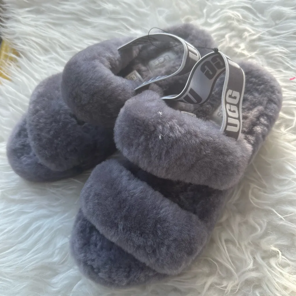 UGG  Oh Yeah Fluffy Gray Slide Sandals Size 6 - Image 4