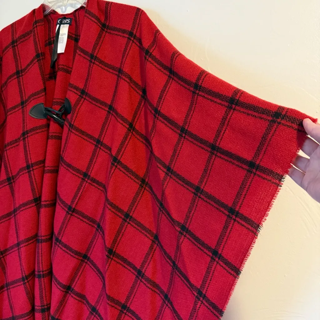 CHAPS  Windowpane Red Plaid Shawl - Image 3
