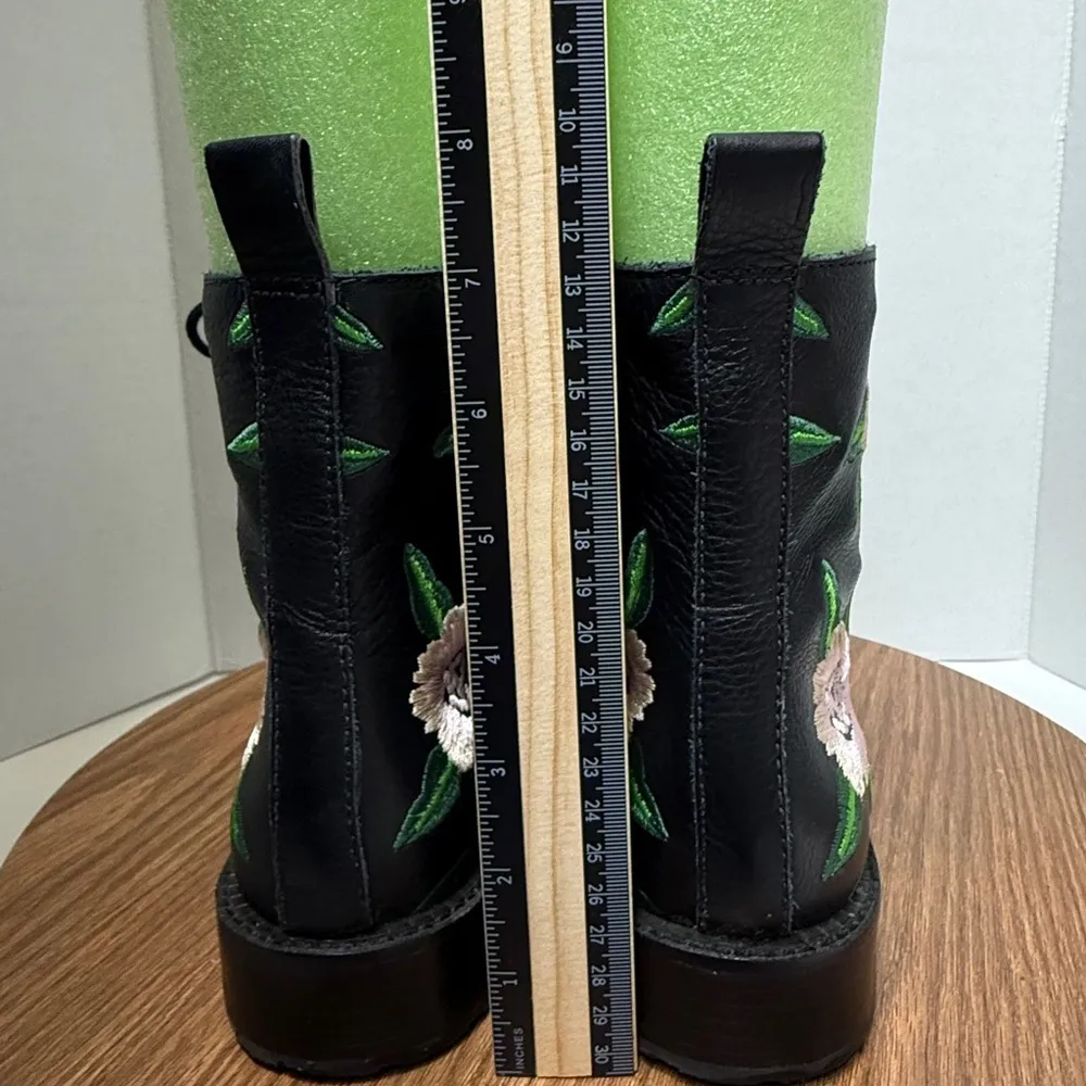 Rebecca Minkoff Gerry Floral Embroidered Black Leather Combat Boots - 9M - Image 4