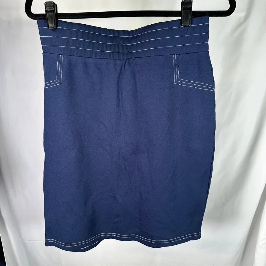 Evys Tree The Pencil Skirt Navy Blue White Stitching Career Workwear Size M new Size M - Image 5