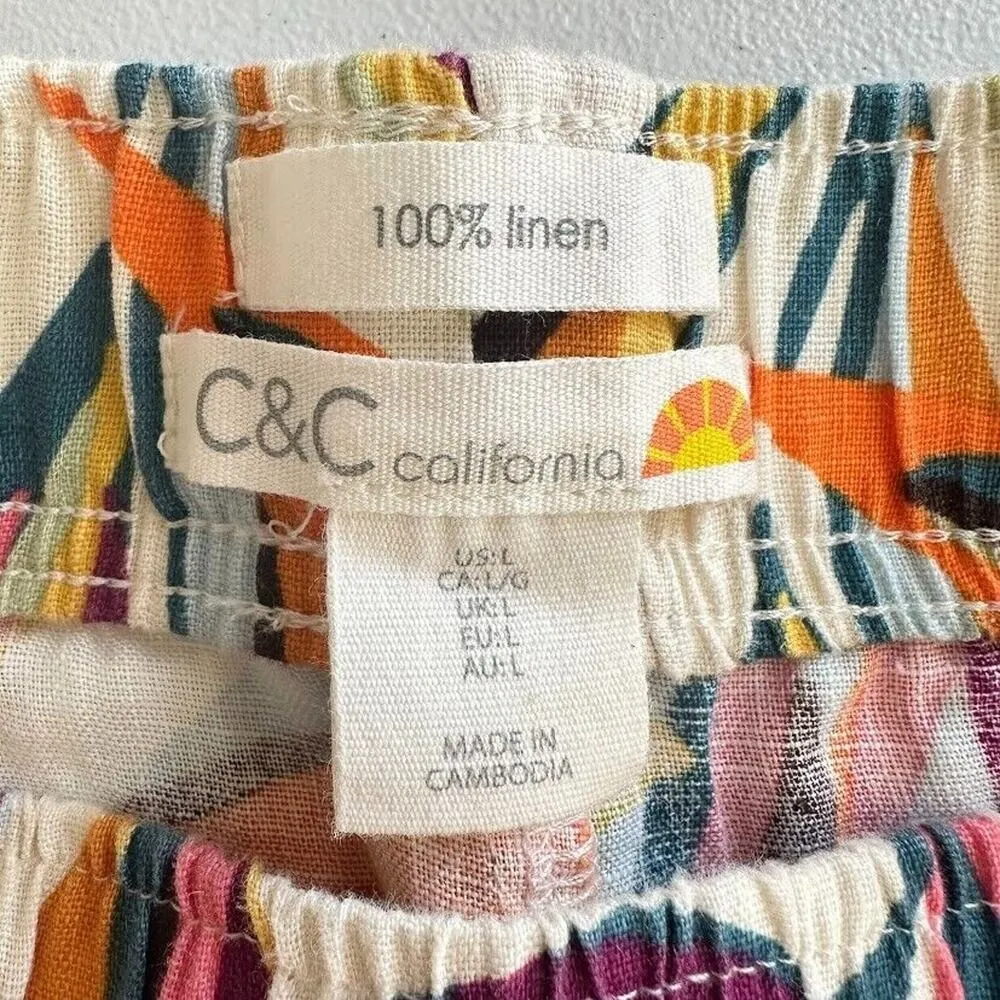 C&C California Linen Pants Women Large Multicolor Fruit Resort Tropical Wide Leg - Image 4