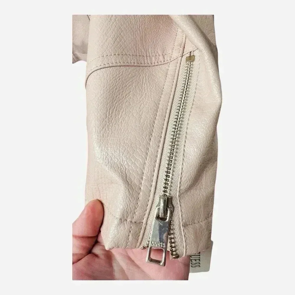 GUESS Women’s Faux Leather Biker Jacket Size XL Color Pale Pink Blush Moto NWT - Image 3
