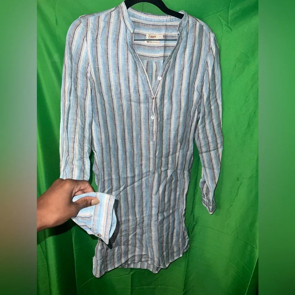 Faherty 100% Linen Shirt Dress size XS- Broken Button - Image 4