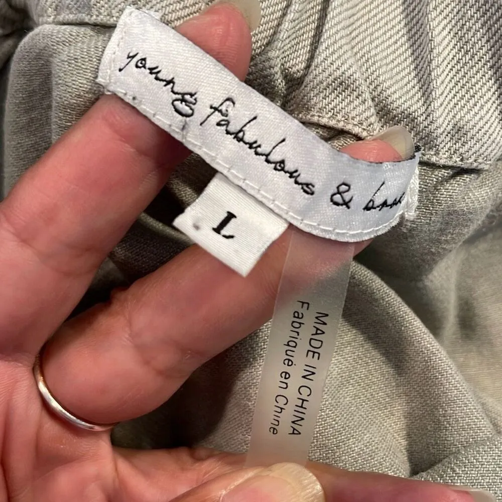 Young Fabulous & Broke Womens Button Fly Front Denim Skirt Olive Stone Wash Larg - Image 3